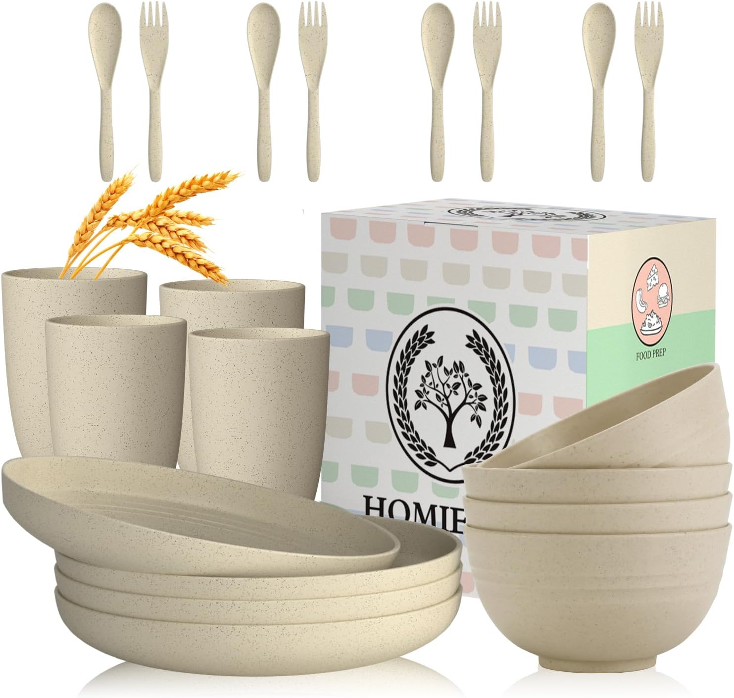 Suitable for microwave bowl, cup, fork and spoon, outdoor camping, beige