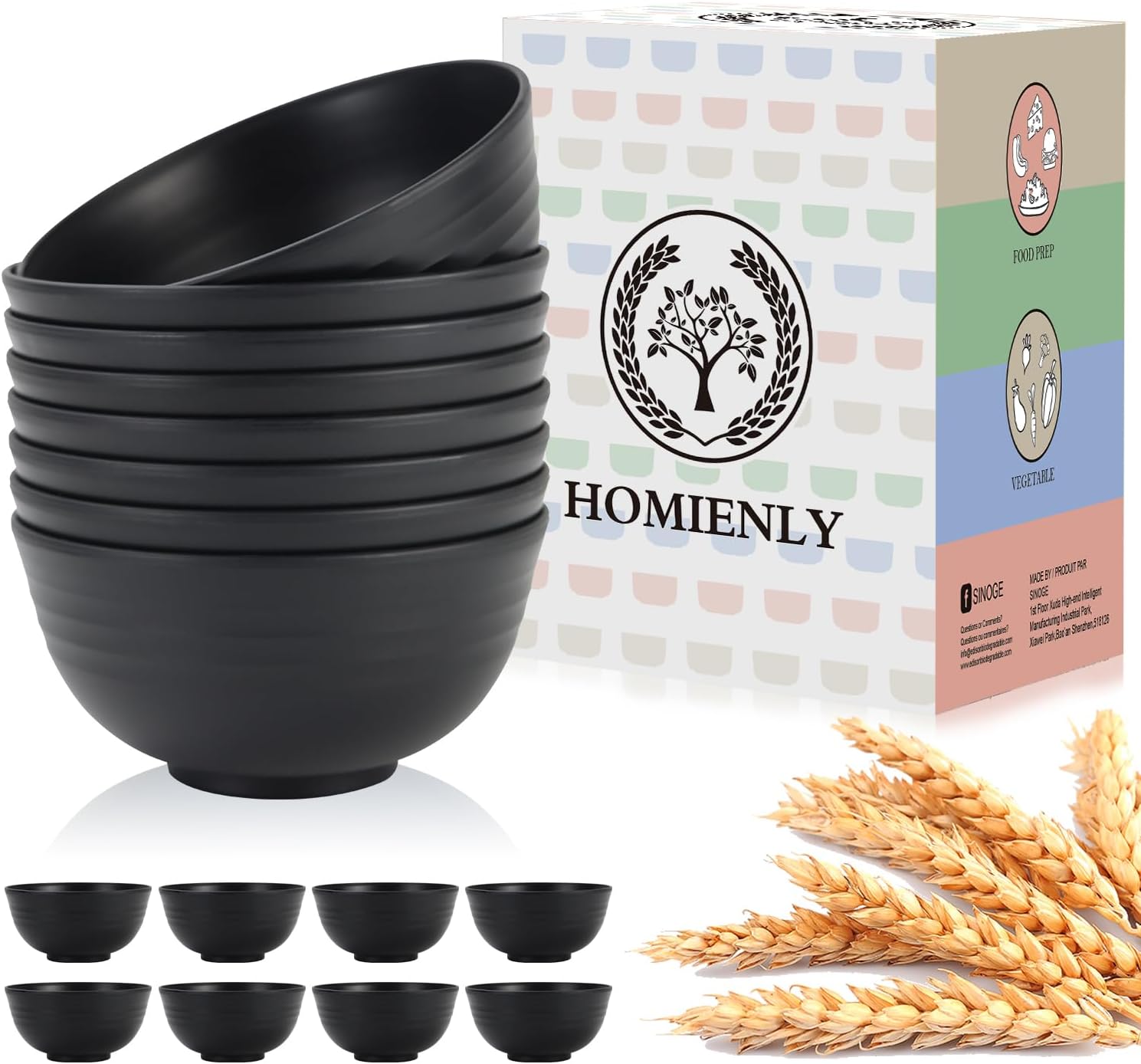 Wheat Straw Bowl, Kitchen Deep Bowl Non-breakable Lightweight Bowl Set (black,26 oz.)