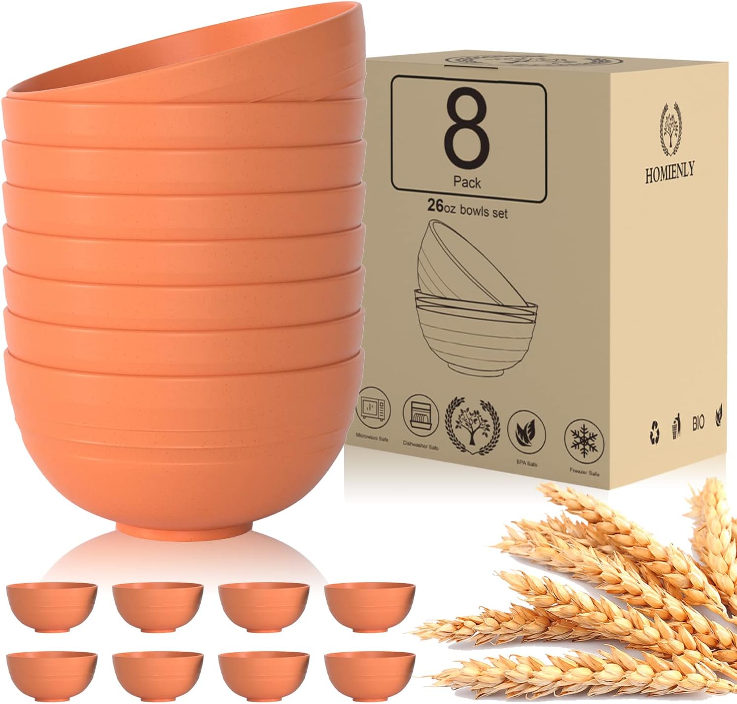 Wheat Straw Fiber Strong Lightweight Bowl Set (orange,26 oz.)